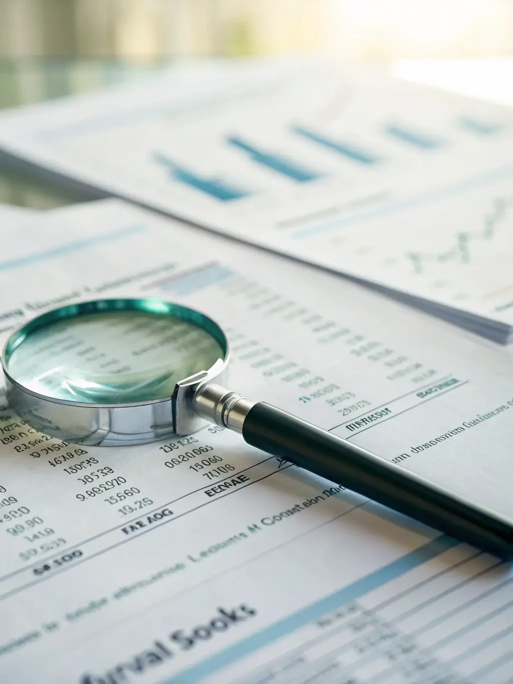 A sharply focused image of a clear lens focusing on a financial chart, symbolizing clarity in financial analysis for ARH Global Advisors.