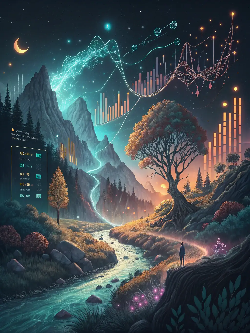 An abstract image representing data analysis and financial modeling, symbolizing business valuation and equity optimization.