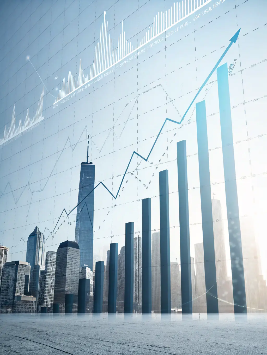 A digital illustration depicting a business graph trending upwards, symbolizing increased efficiency and growth due to AI implementation. The style is modern and clean, with vibrant colors.