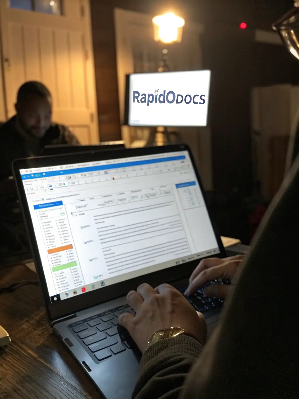 An automated document generation process, showing a legal document being assembled from various data points, highlighting the speed and accuracy of document automation.