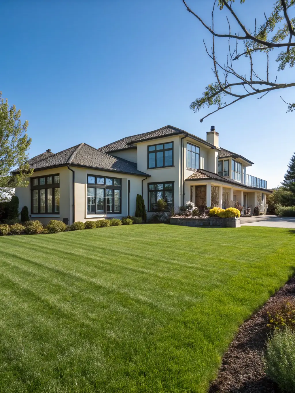 A split image showing a luxury home on one side and stock market charts on the other, representing the comparison between real estate and equities investments.