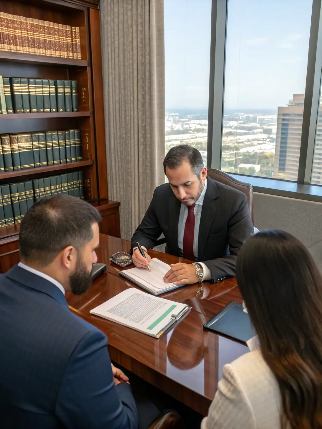An image of lawyers reviewing legal documents, highlighting the due diligence process for a real estate transaction.