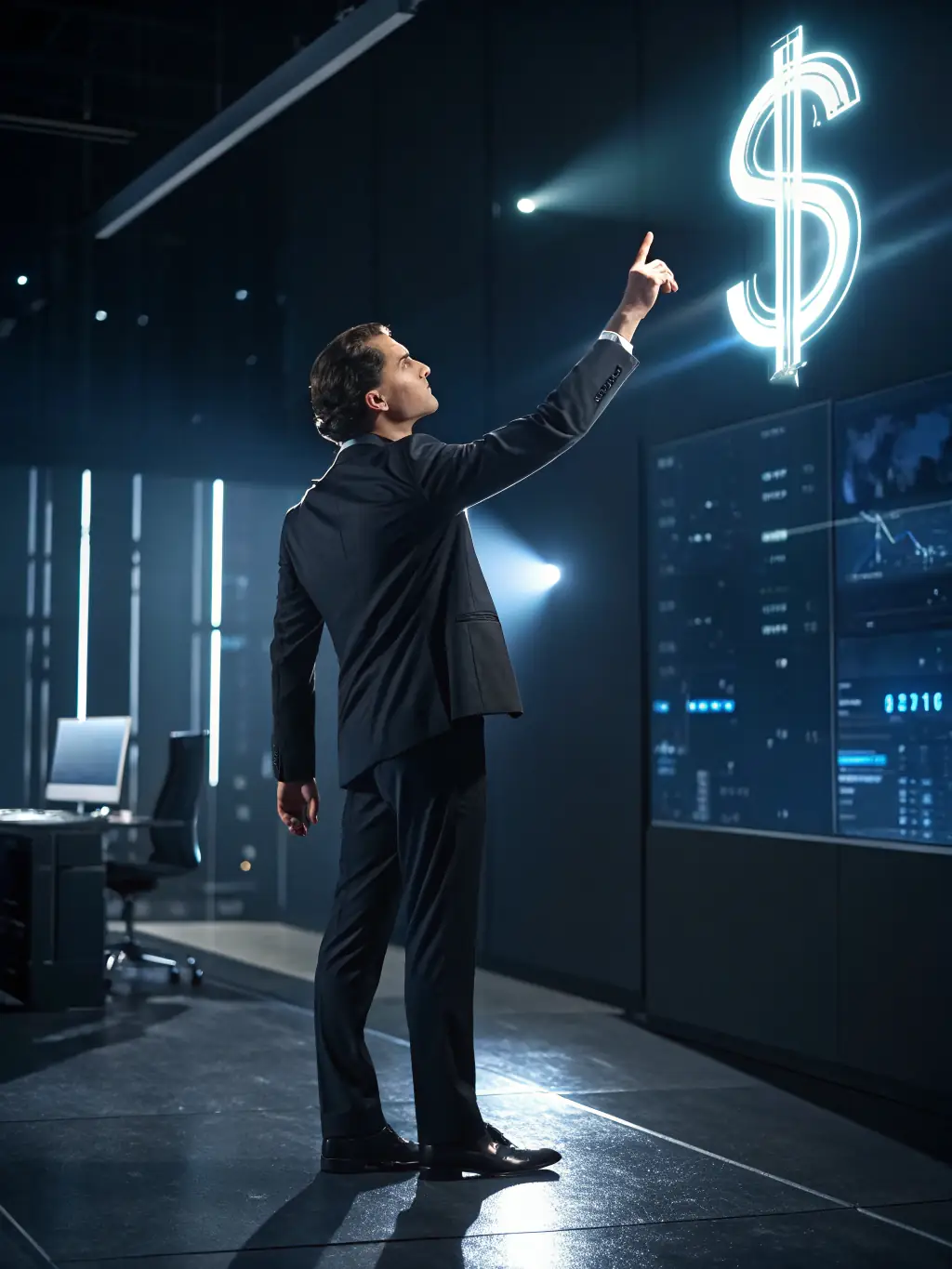 A professional businessman confidently pointing at a growth chart during a meeting, symbolizing improved efficiency for ARH Consulting clients.