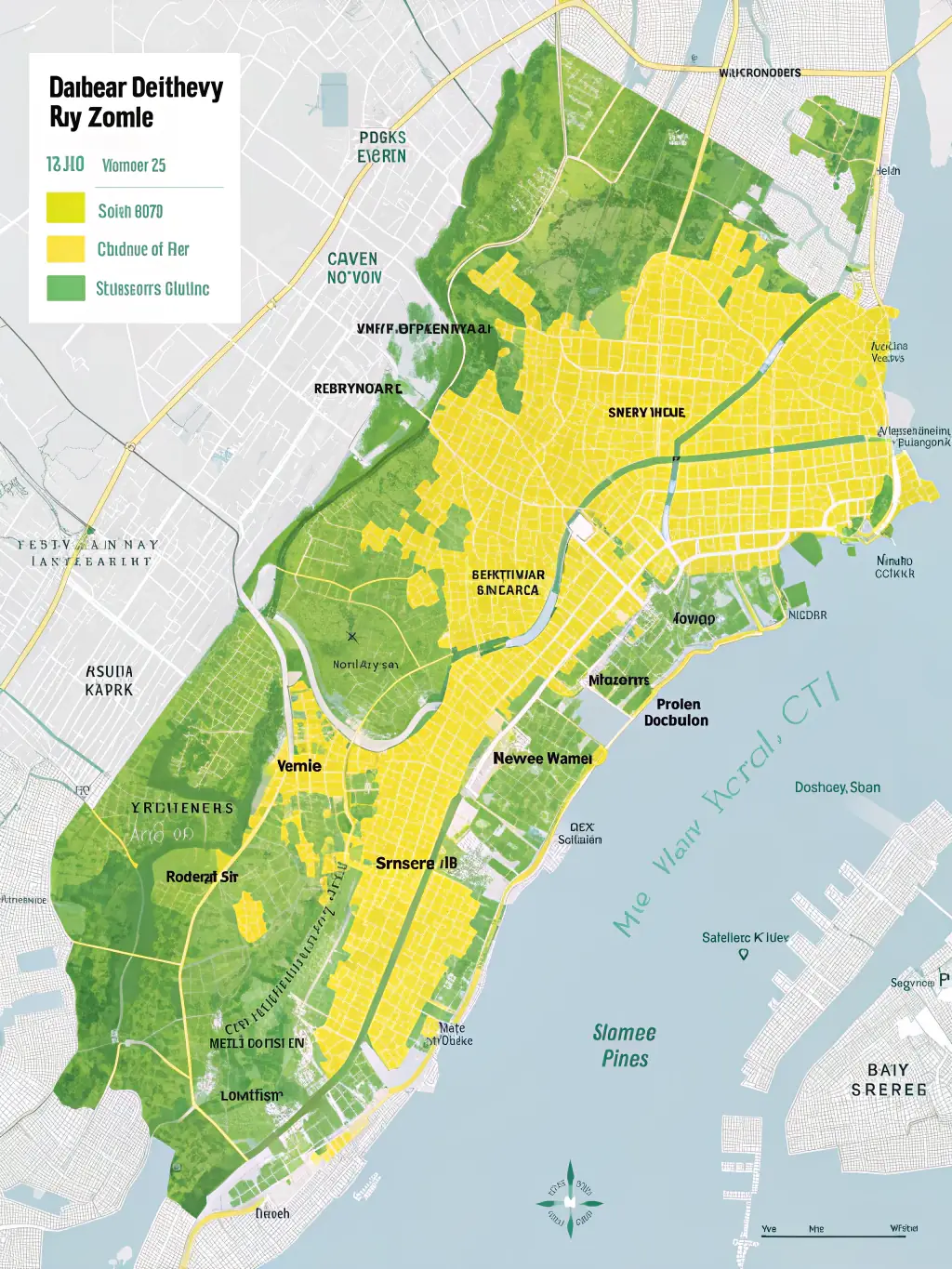 A map of Manhattan highlighting different neighborhoods with comparative data points for real estate performance.