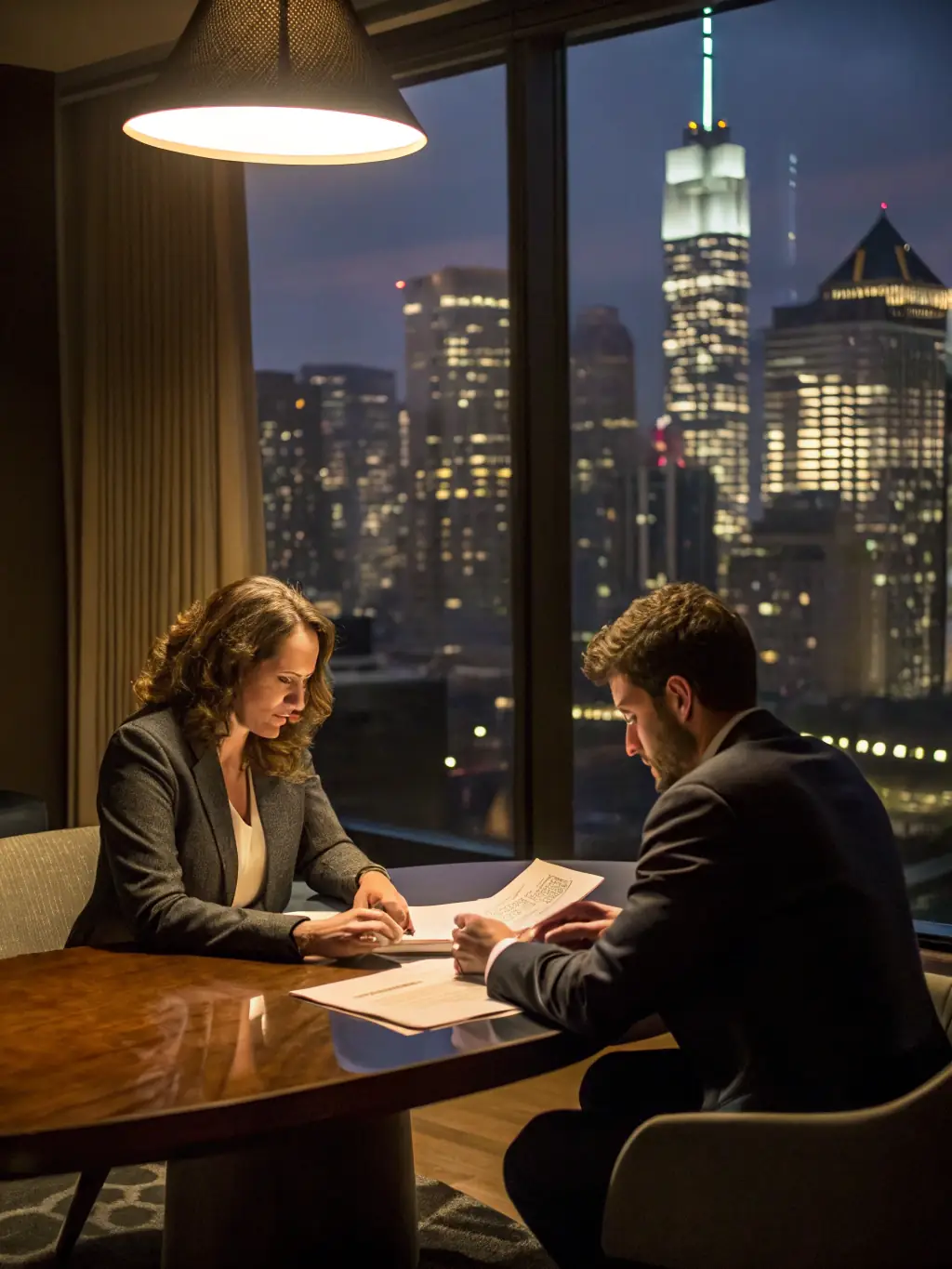 A seasoned business consultant in a sharp suit, advising a young entrepreneur in a Brooklyn cafe, representing the expert guidance and personalized support we provide.