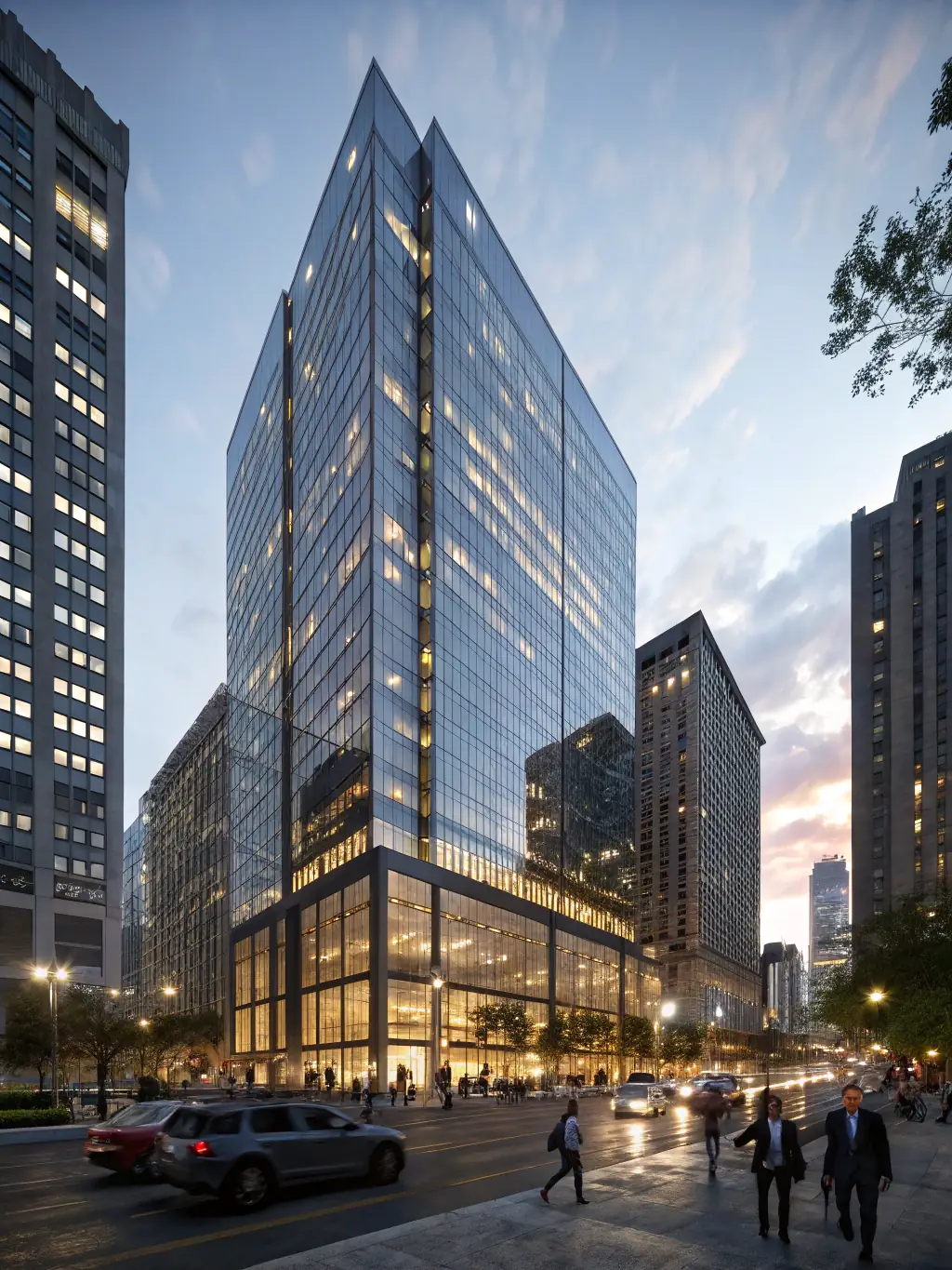 A modern, high-rise building with a view of the Brooklyn skyline, representing the real estate industry. The image should convey stability and growth.