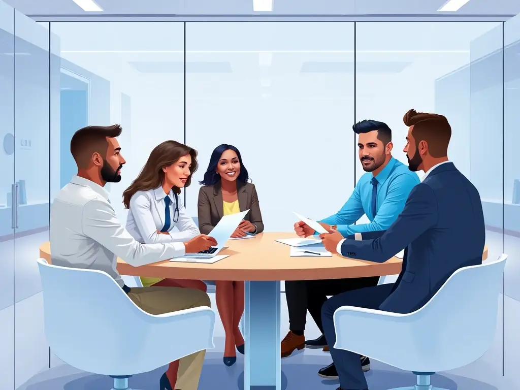 A diverse team of business professionals collaborating in a modern office, symbolizing the comprehensive support and expertise offered by the Manhattan business formation service.