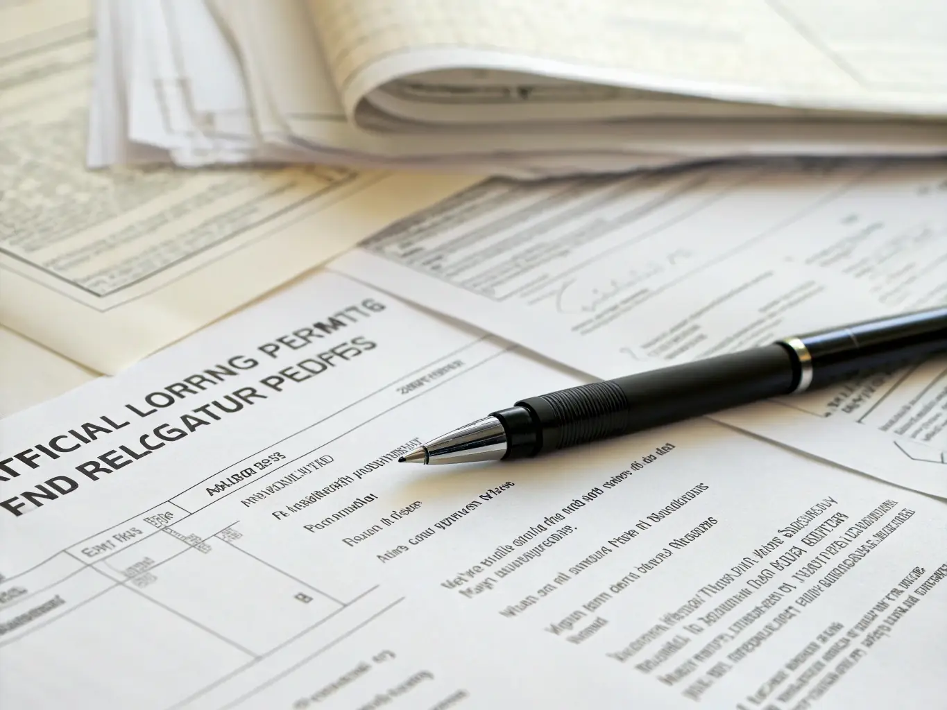A high-resolution image depicting the intricate process of obtaining construction permits in New York City, highlighting the regulatory hurdles and paperwork involved.