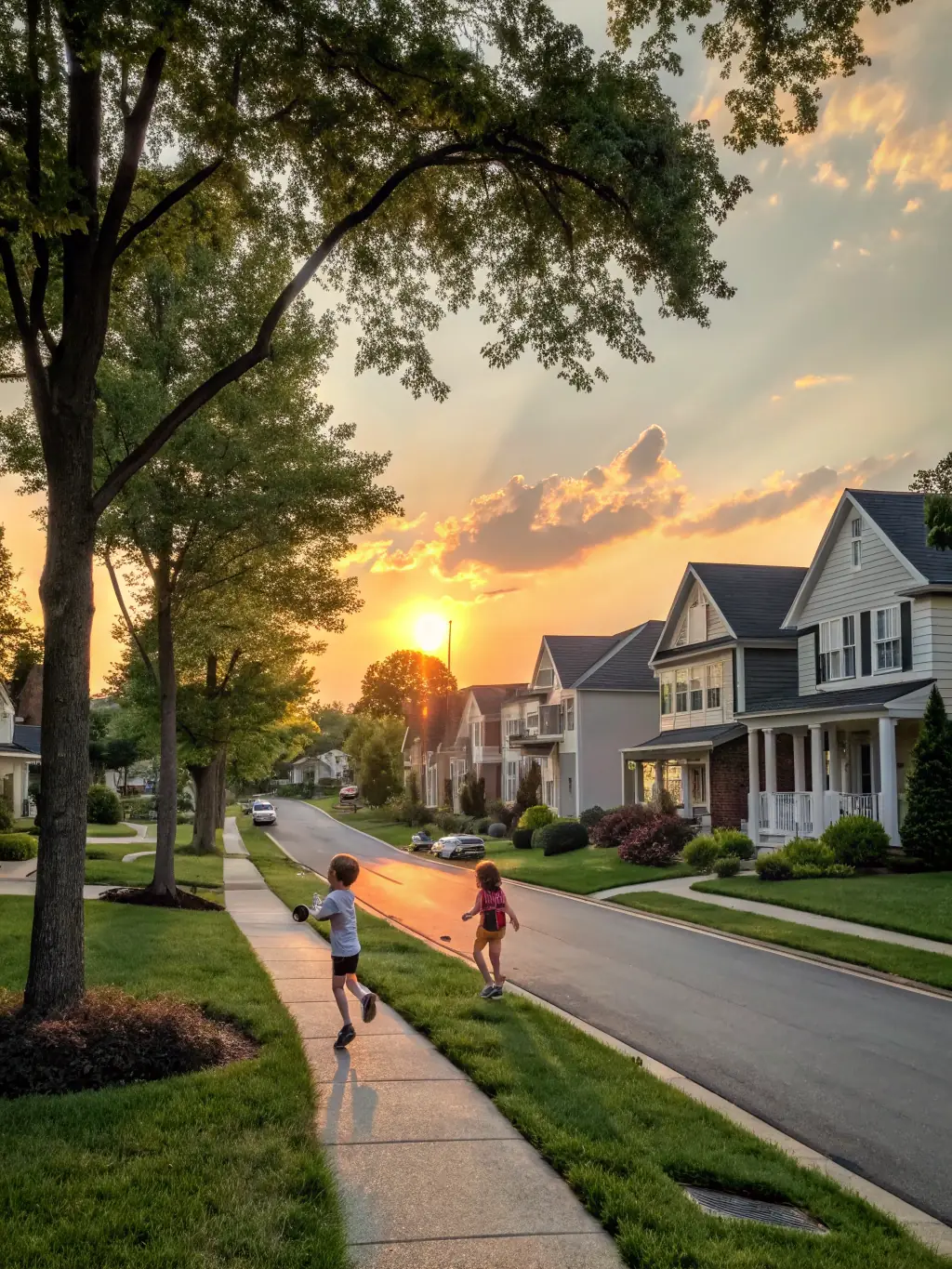 A secure and well-maintained gated community in a suburban area, highlighting the safety and stability of U.S. real estate investments for foreign buyers.