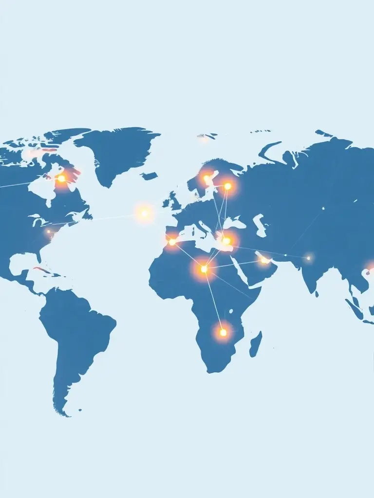 A world map with interconnected lines, symbolizing ARH Global Advisors' cross-border strategy advisory.