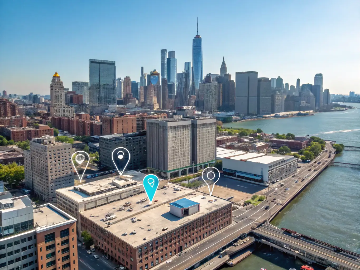 An aerial view of Brooklyn showcasing various businesses and landmarks, representing the strategic planning and local expertise offered by the business formation service.