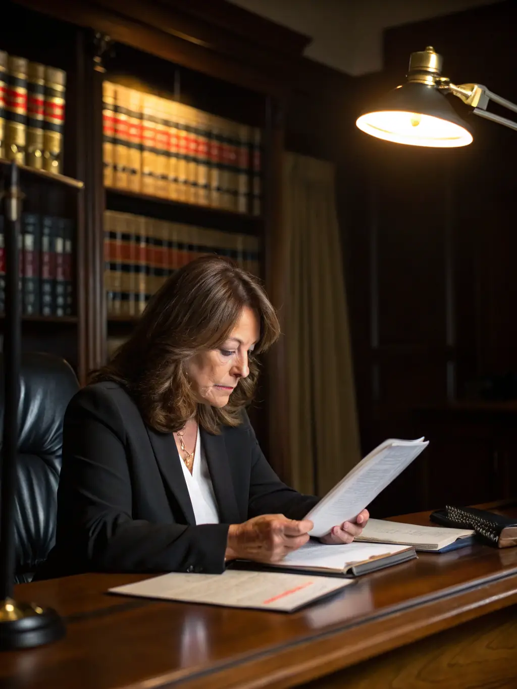 A lawyer reviewing probate documents in a modern Manhattan office, emphasizing the importance of legal compliance in real estate transactions.
