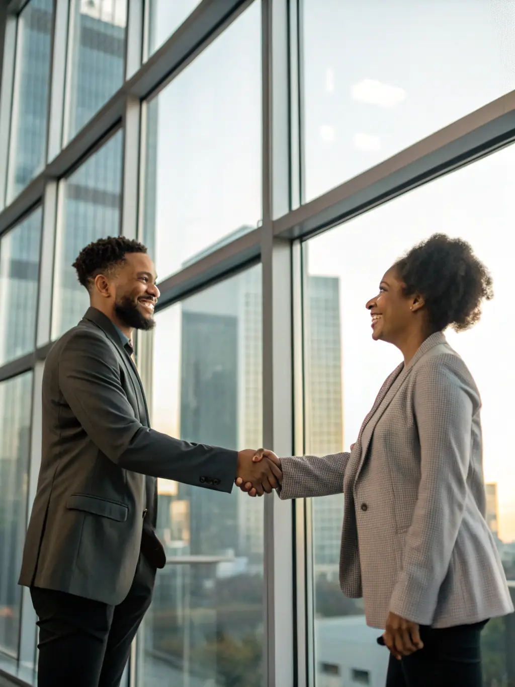 A professional advisor shaking hands with a client in a modern office setting, symbolizing trust and partnership.