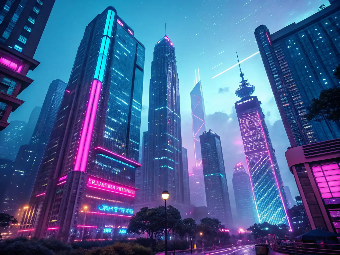 A futuristic cityscape with interconnected nodes representing data flow and AI-driven insights.