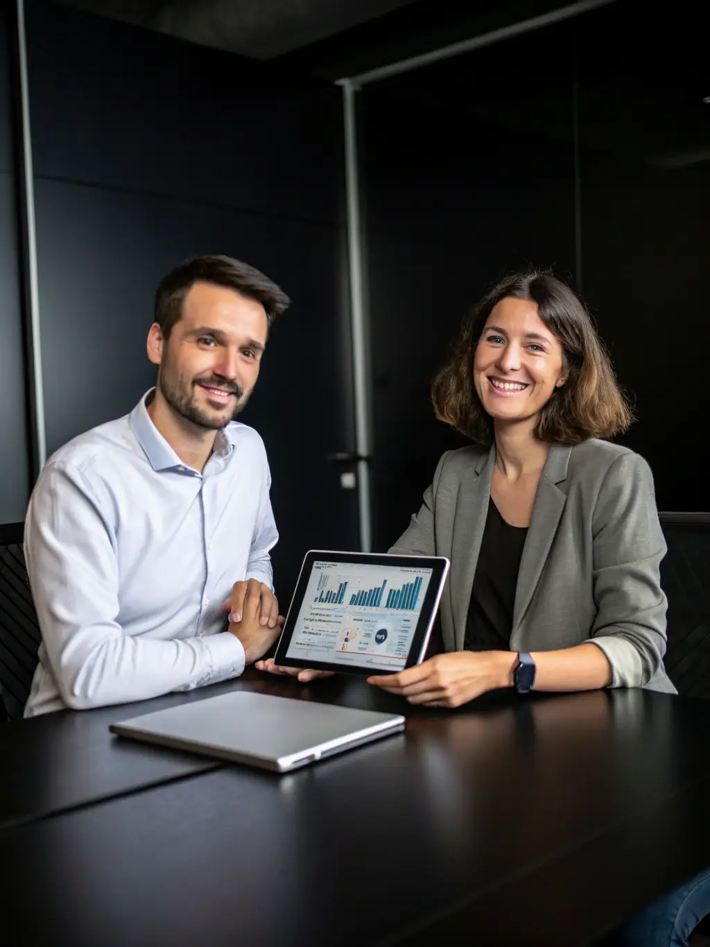 A consultant reviewing financial reports with a client, focusing on cost optimization and revenue growth.