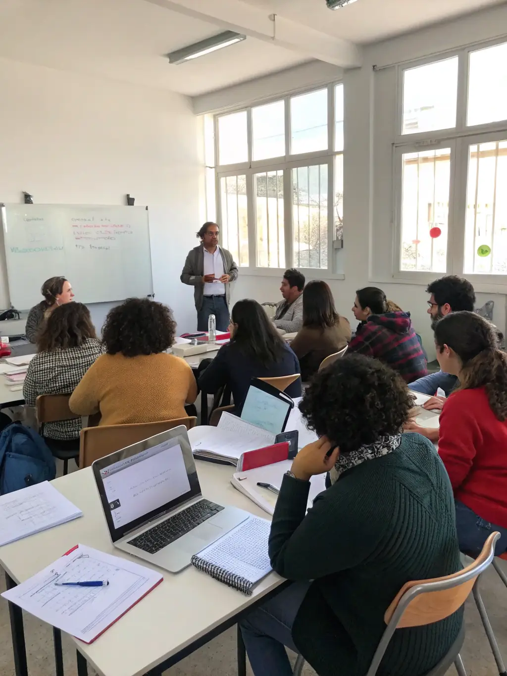 A consultant leading a workshop with employees, fostering innovation and team alignment.