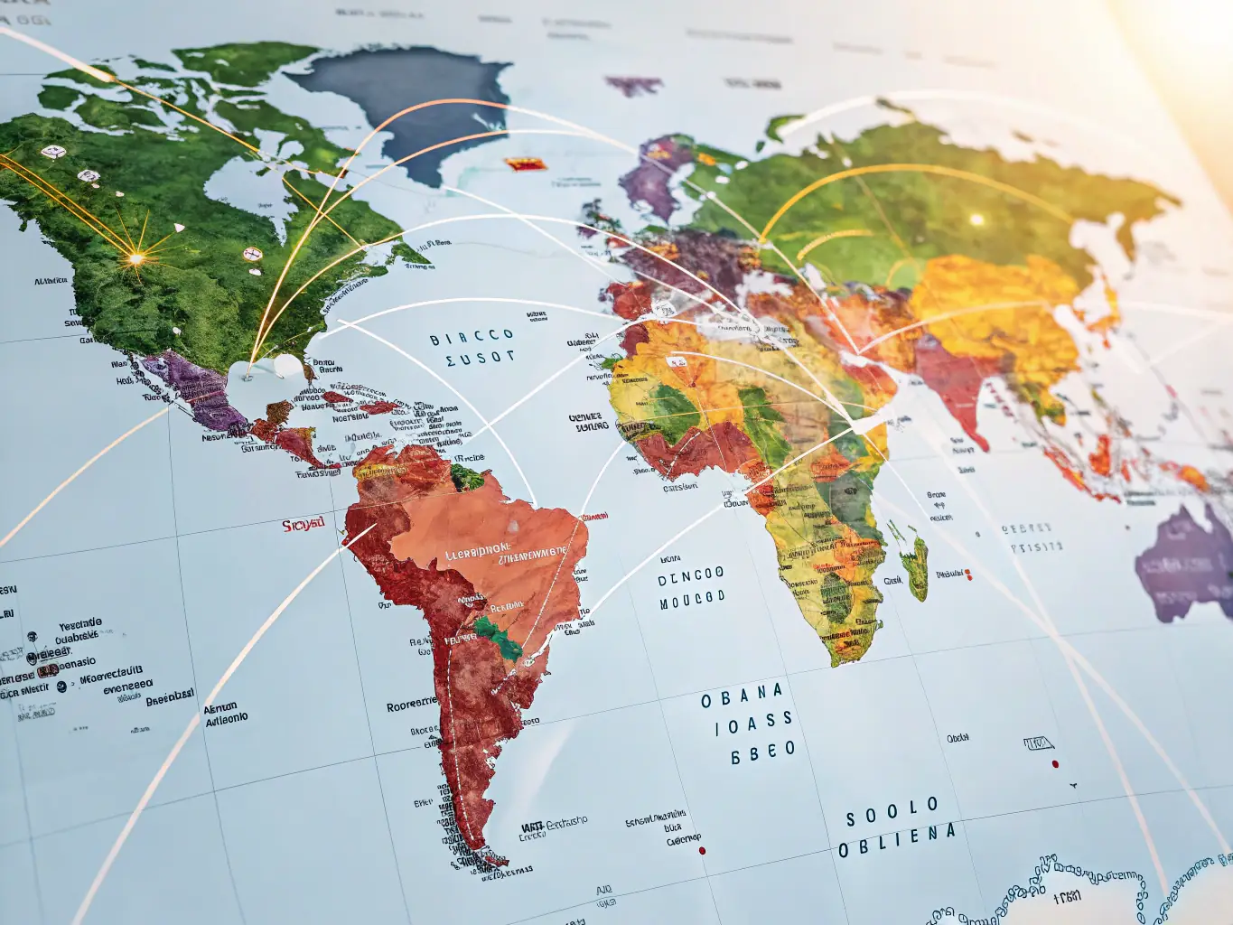 An image depicting a world map with highlighted regions (Latin America, Europe, Asia, Middle East, Canada), representing ARH Global Advisors' global reach and experience.