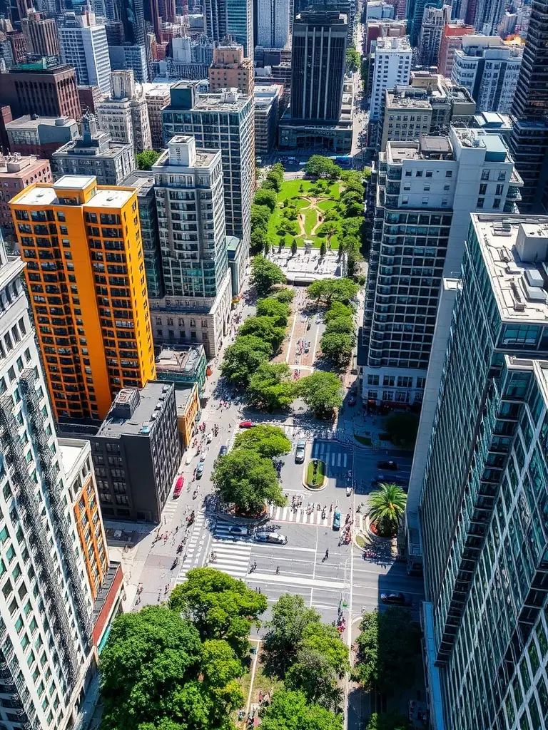 A high-angle, sunlit view of the Manhattan skyline, emphasizing the density and complexity of the real estate market, for the Manhattan Advisory Services website.