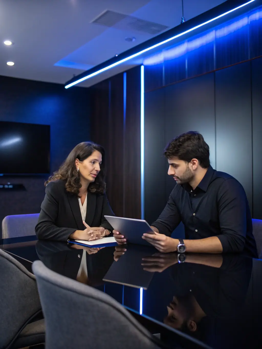 A professional giving advice to a client in a modern office setting, symbolizing expert support for executor decision-making.