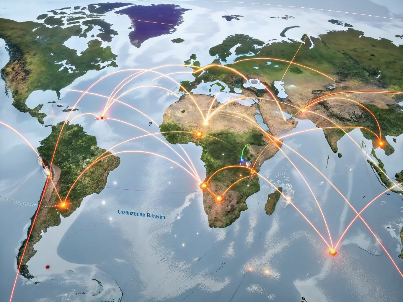 A world map with interconnected lines, symbolizing cross-border business consulting and global partnerships, emphasizing seamless international collaboration.