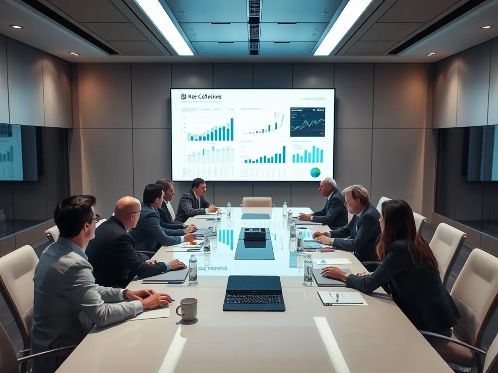 A senior executive leading a strategic planning session with a team, focusing on long-term goals and operational improvements.