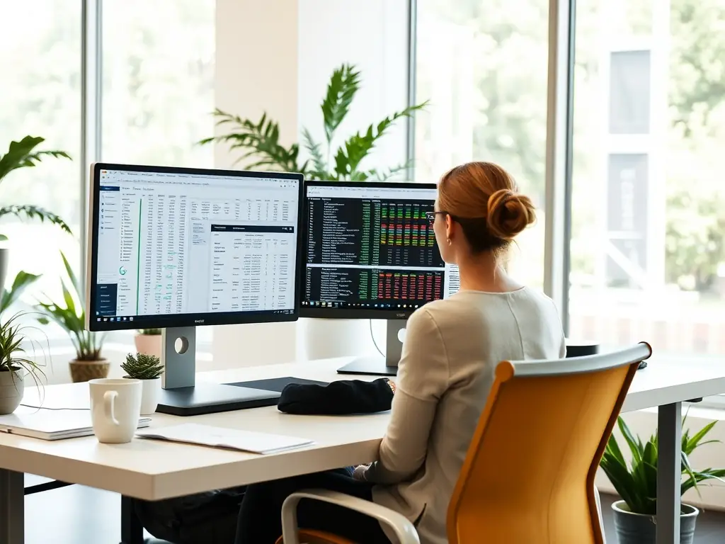 A professional business consultant in a modern office setting, reviewing financial documents and discussing growth strategies with a law firm partner.