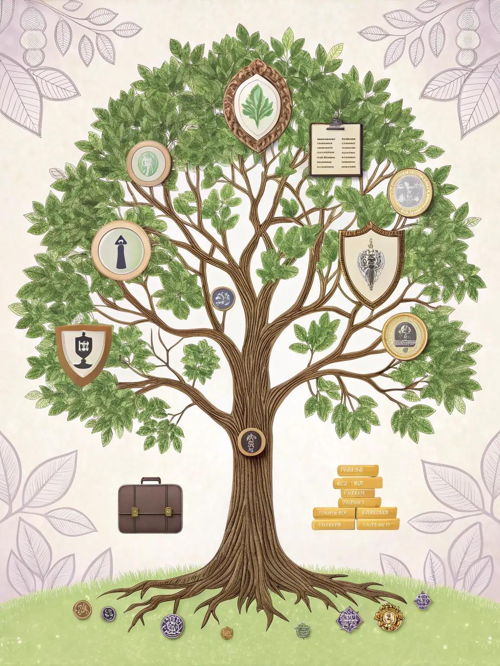 A modern, minimalist design depicting the coordination of trusts and estates, with legal documents and a family tree subtly incorporated.