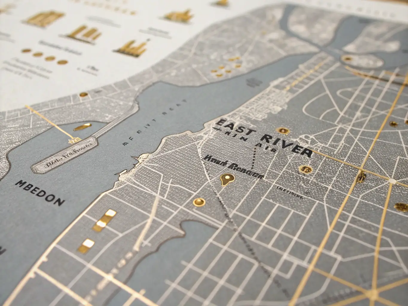 A visually appealing image depicting a map of Manhattan, highlighting various neighborhoods (Tribeca, UES, UWS, Midtown, FiDi, Soho) with different color codes representing their respective real estate trends.