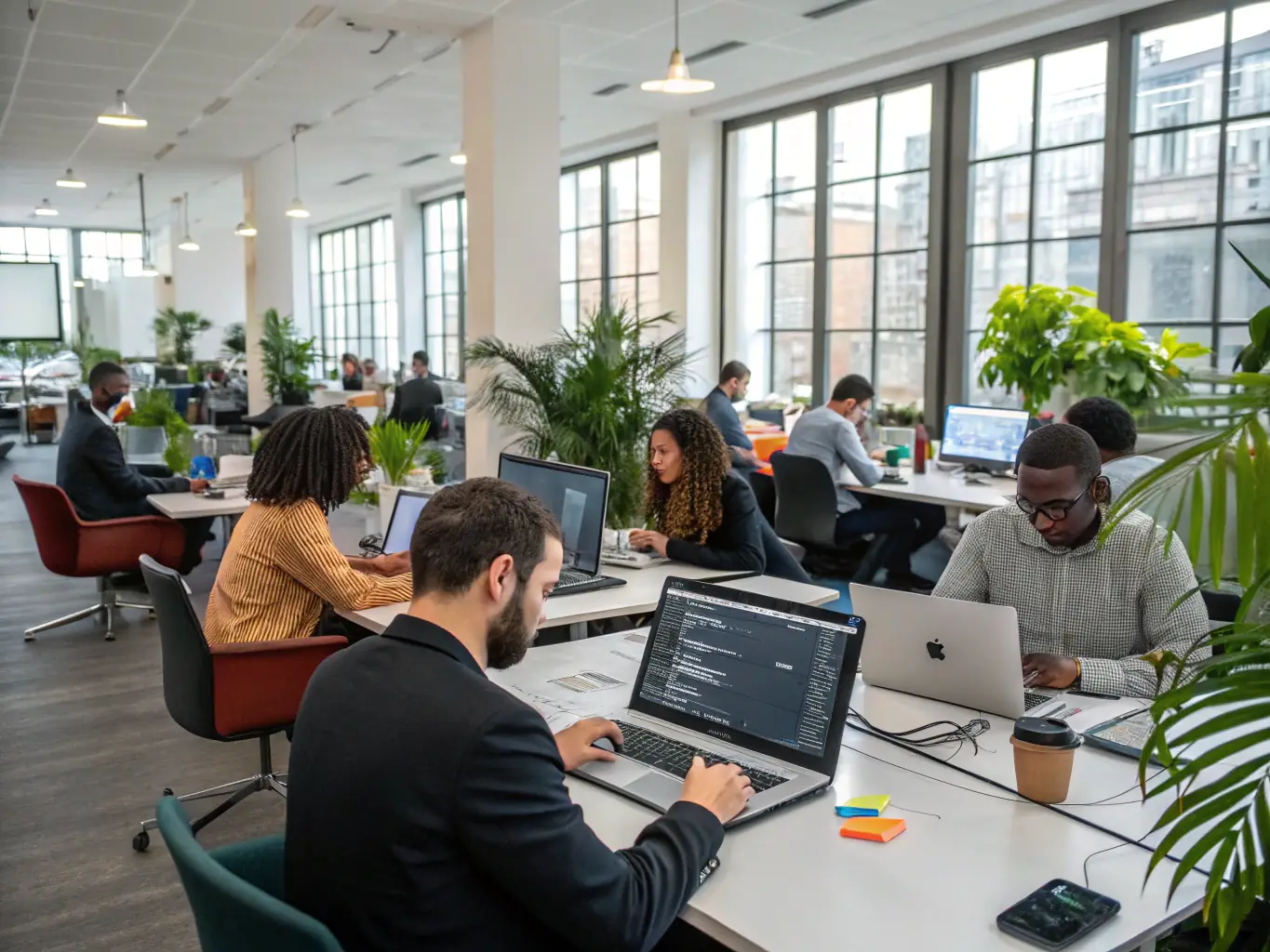 An image of a well-organized office environment with employees working efficiently, showcasing improved efficiency.