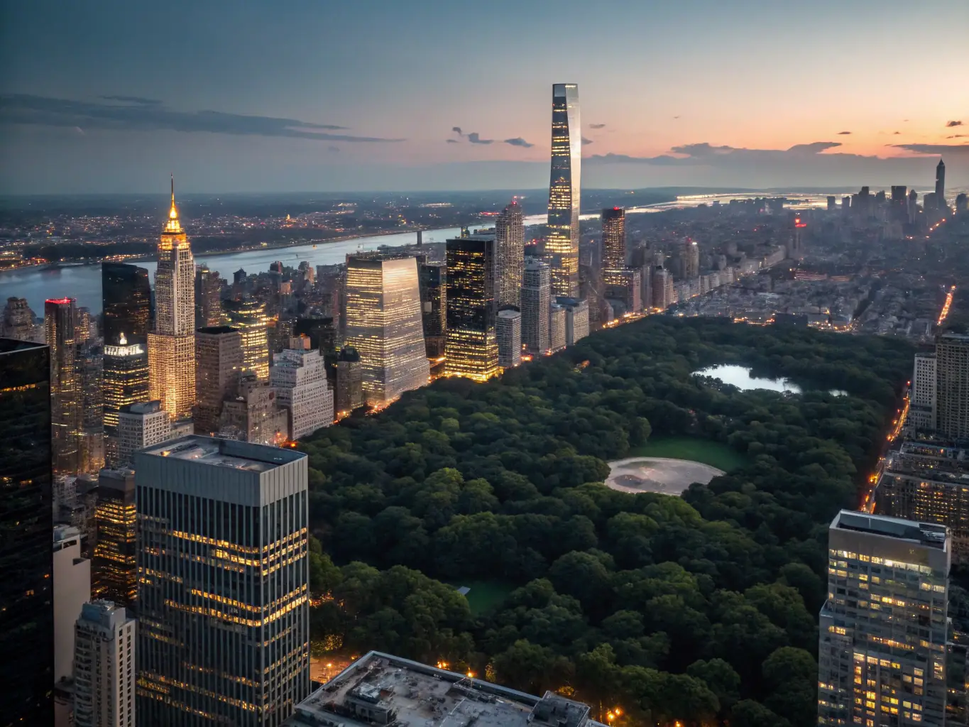 A fast-moving cityscape of Manhattan at dusk, representing the speed and efficiency ARH Global Advisors brings to business consulting.