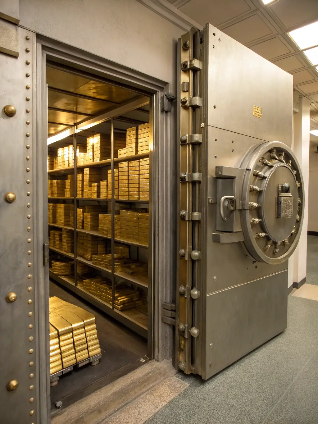 A secure vault with gold bars and real estate deeds, representing the safeguarding of assets and mitigation of financial risks.