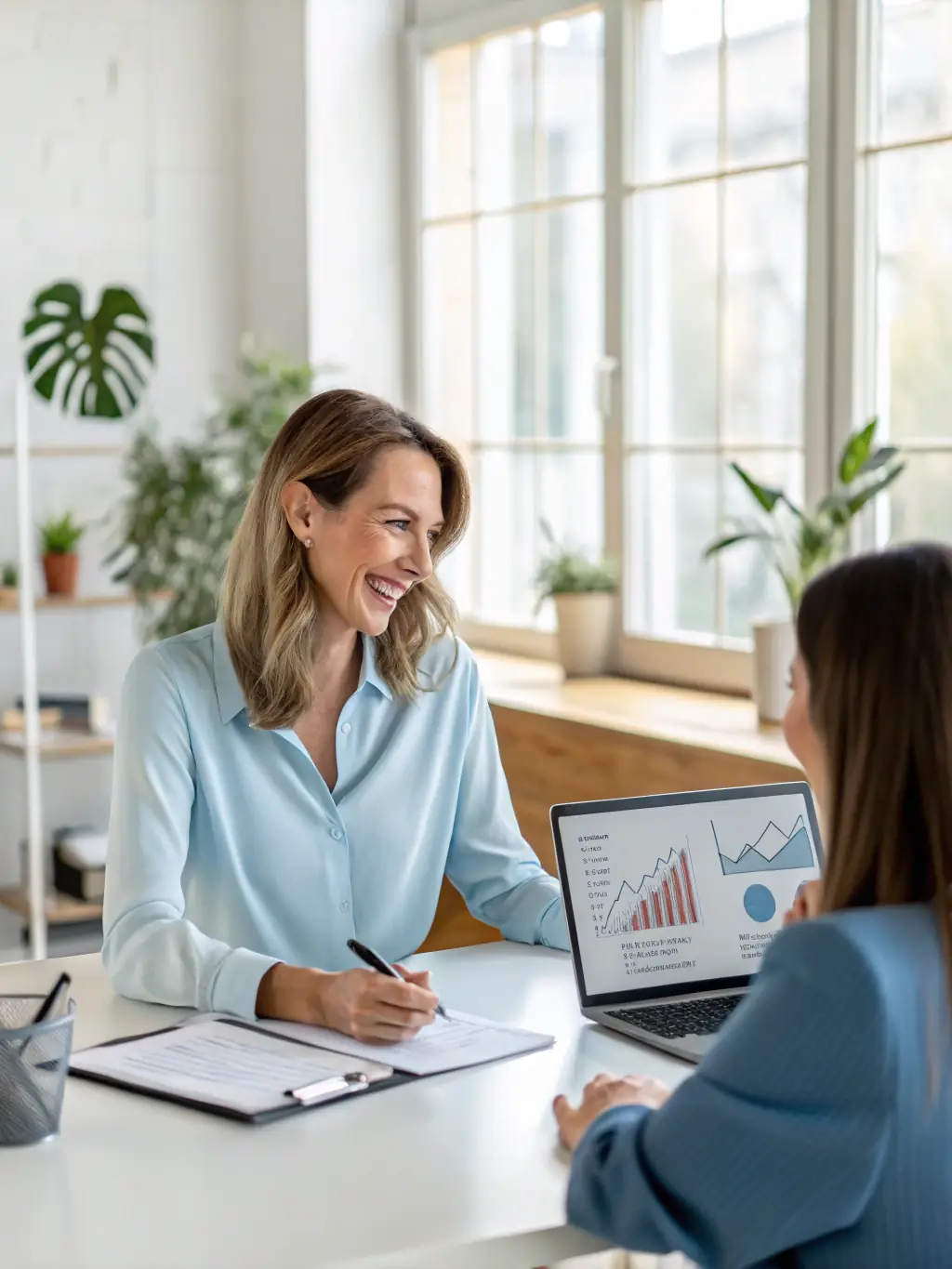 A financial advisor discussing portfolio diversification strategies with a client in a virtual meeting, using visual aids to explain asset allocation.