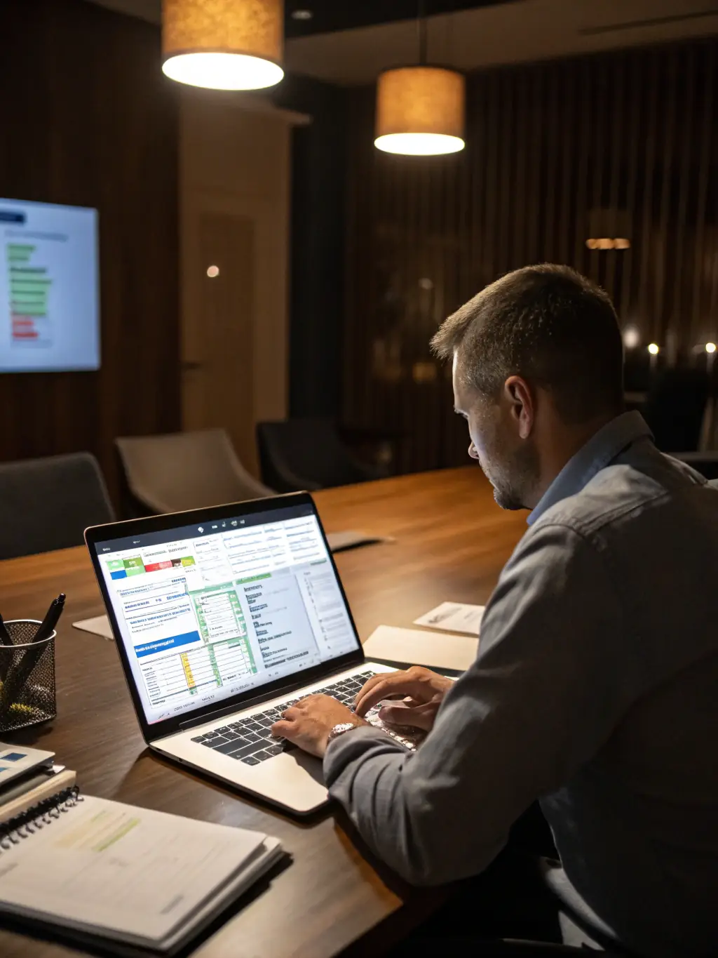 A project manager reviewing a detailed AI implementation roadmap with a software development team, highlighting key milestones and integration points.