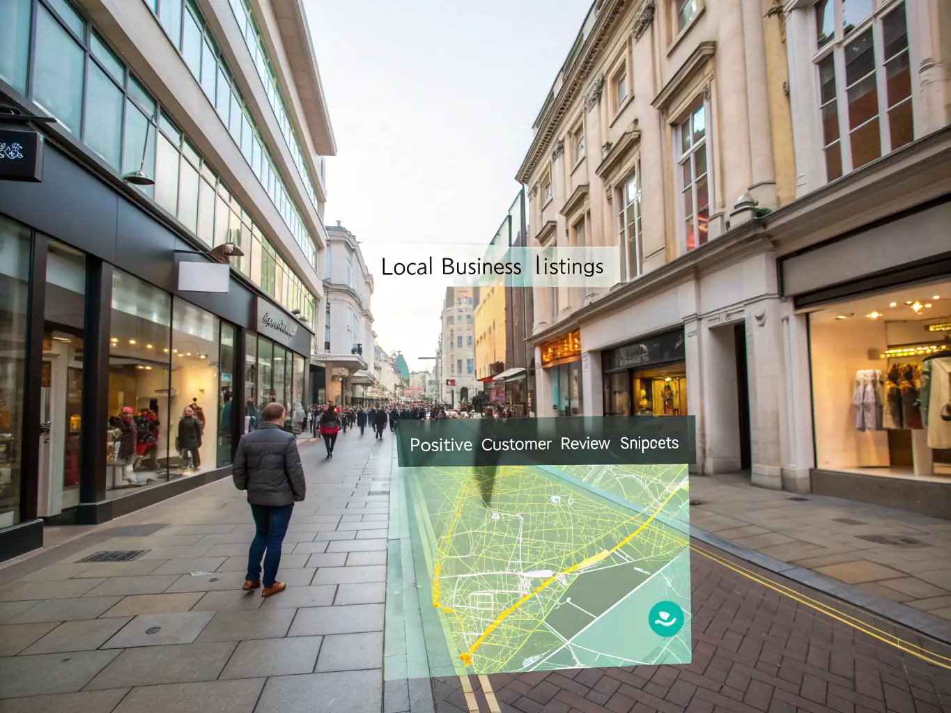 A local business storefront with AI-powered search results highlighting the business's local presence.