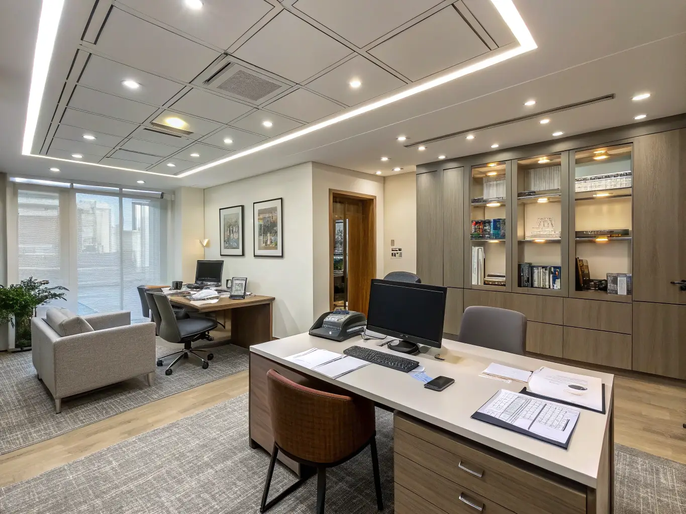 A well-organized office space with files and documents related to probate and trust properties, symbolizing meticulous coordination and management.