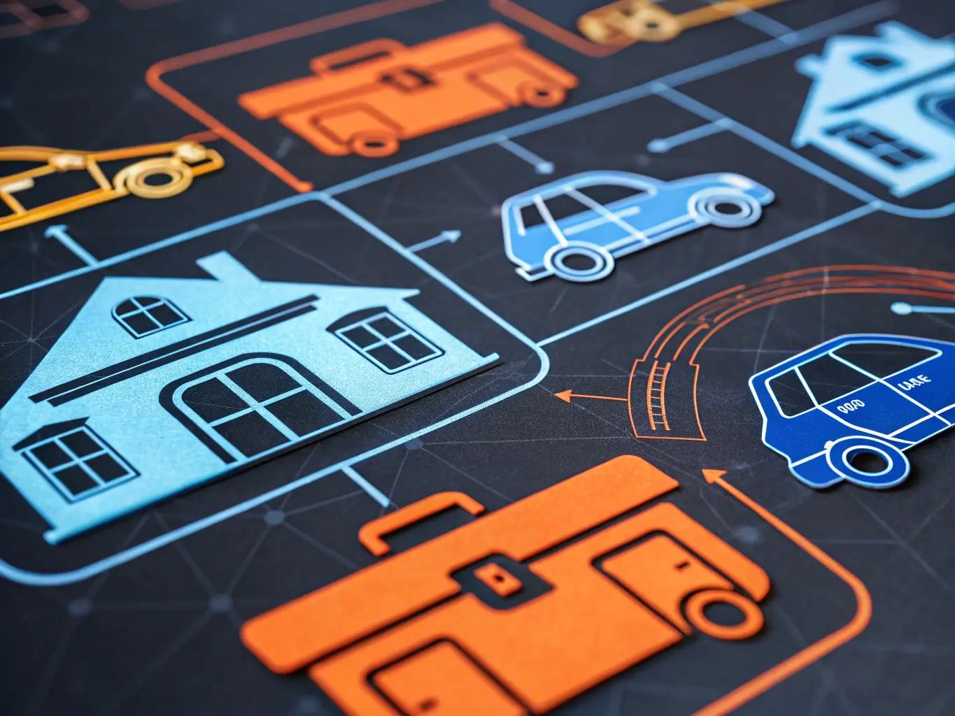 A visual representation of a well-organized portfolio of properties, highlighting the benefits of multi-property trust portfolio coordination and strategic asset management.