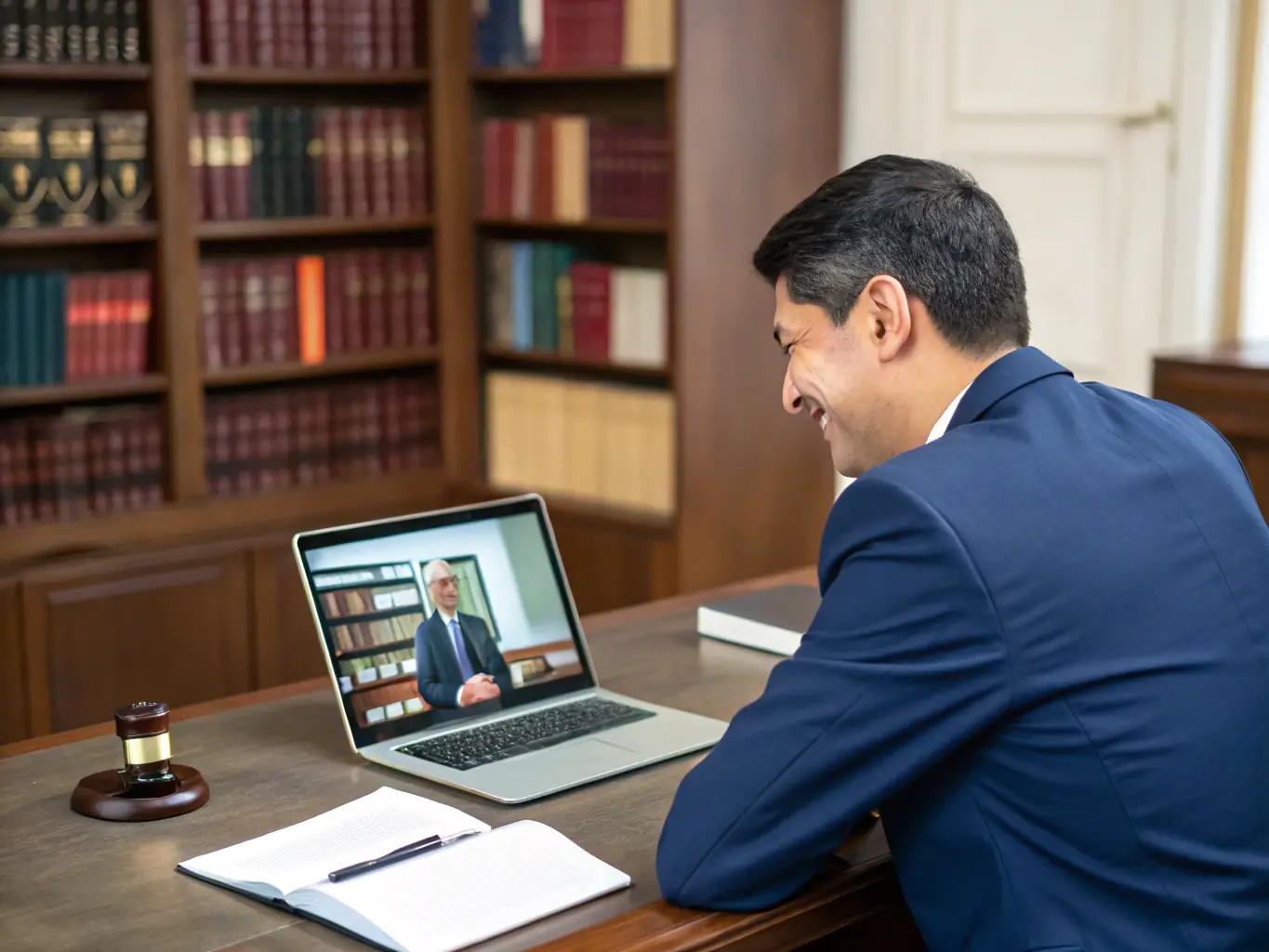 A lawyer interacting with a client through a secure AI-powered communication platform, demonstrating improved client service and communication.