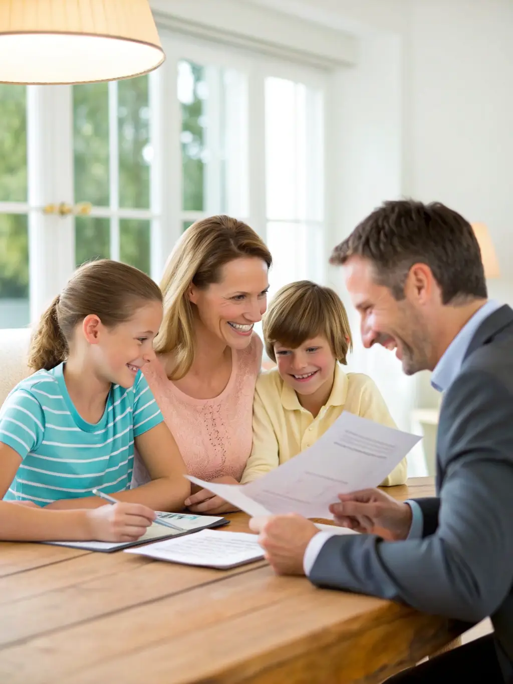 A photograph of a family looking at a long-term financial plan together, symbolizing wealth preservation and legacy planning.
