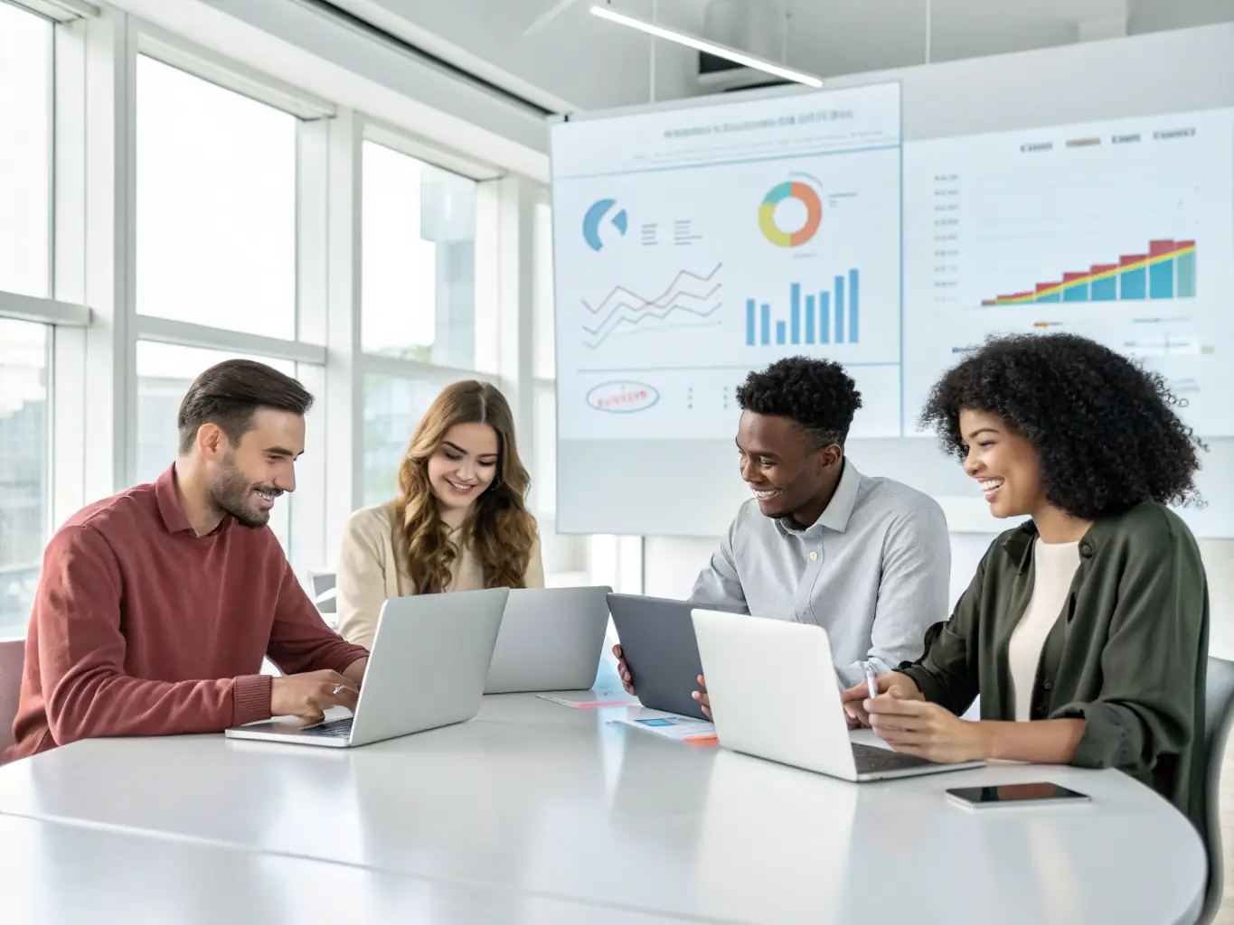 A team of professionals collaborating on a communications strategy, emphasizing the importance of clear and effective communication.