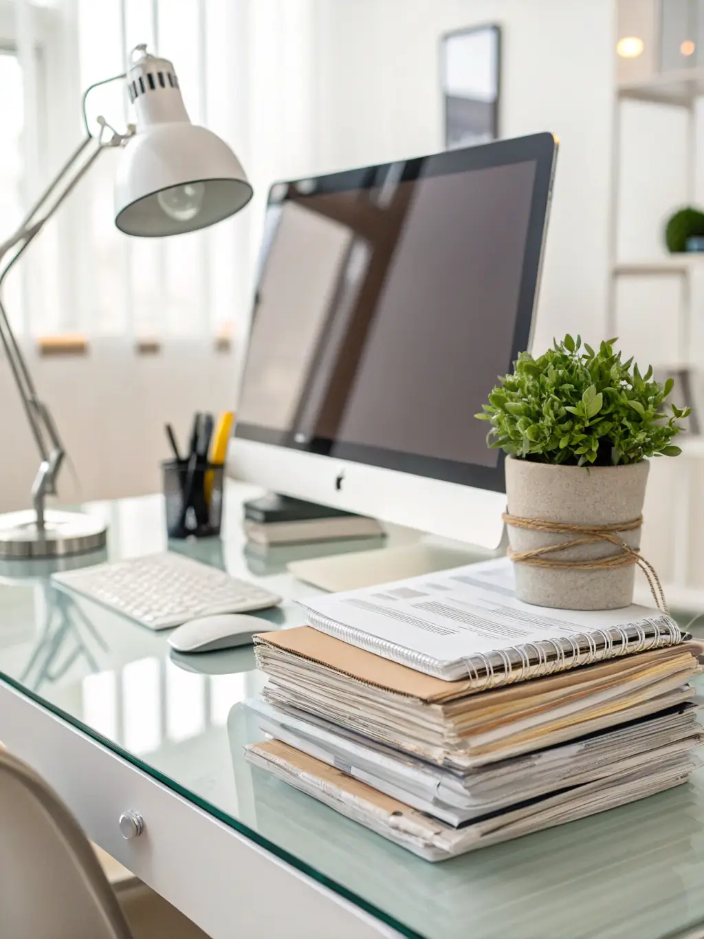 An organized desk with color-coded files, a detailed calendar, and a project management board, illustrating the importance of organization in managing complex family affairs.