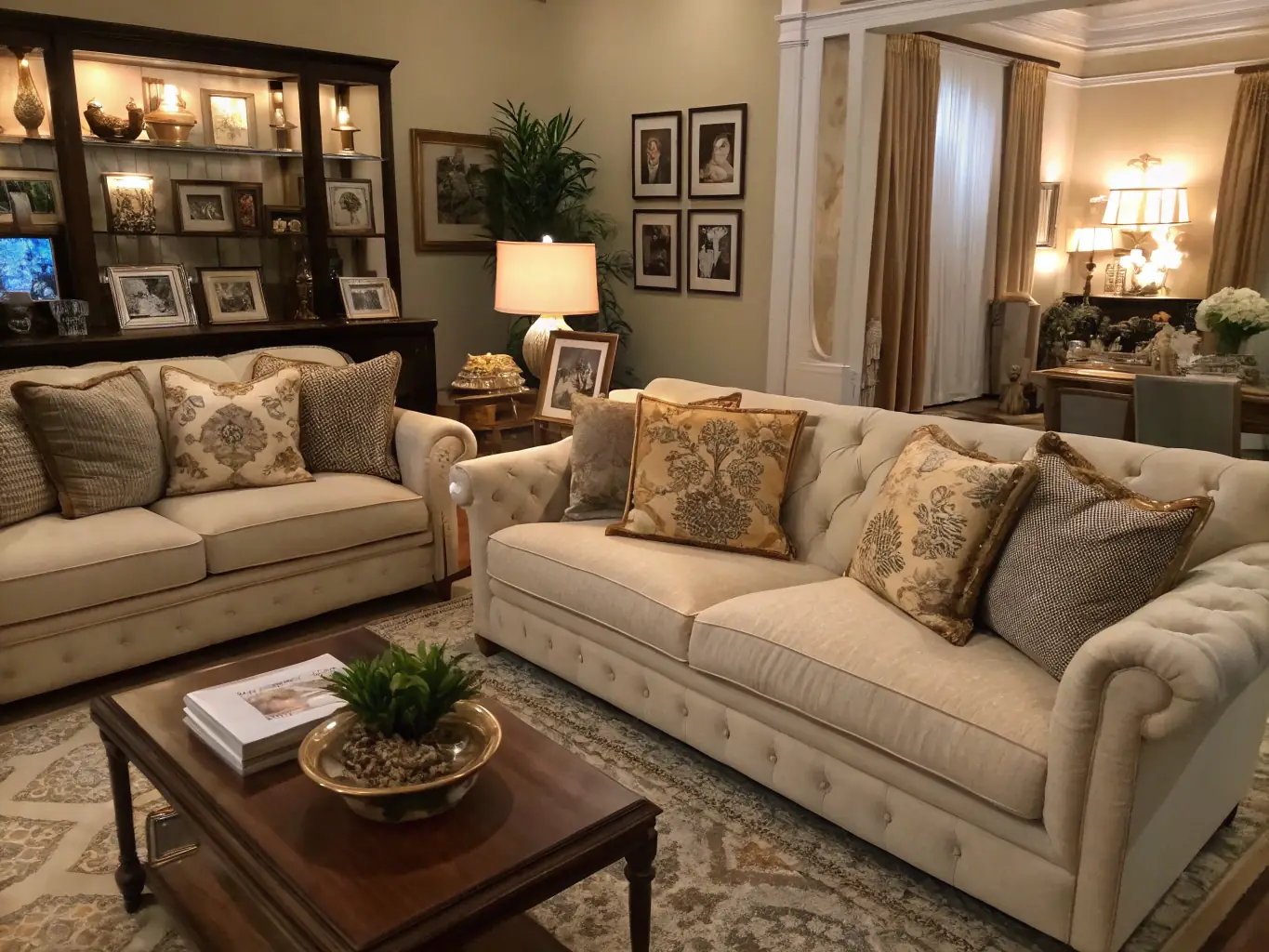 A well-lit, professionally staged interior of a home, symbolizing probate and trust real estate. The scene should convey a sense of calm and security, with subtle lighting and tasteful decor.
