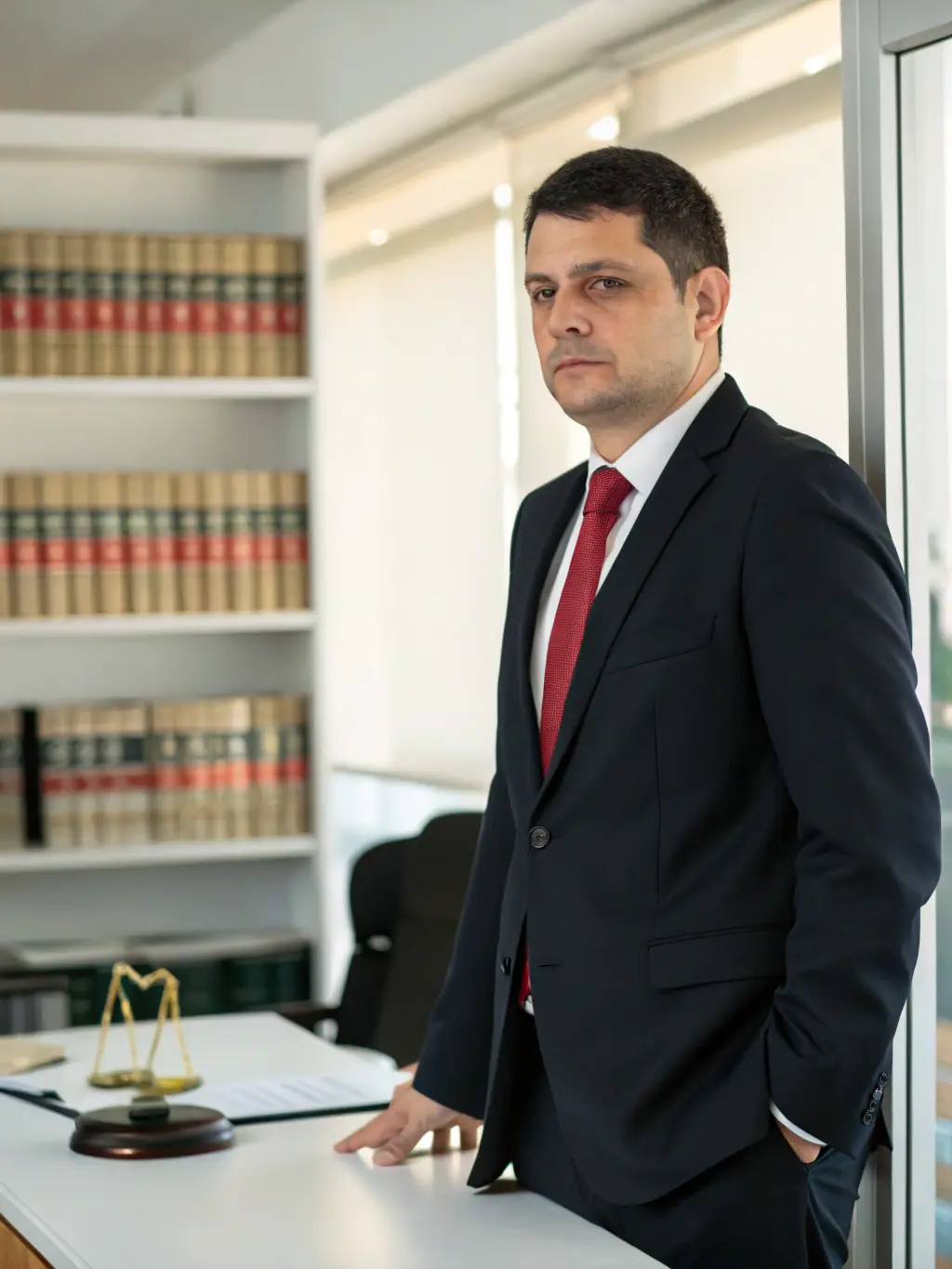 A professional headshot of a lawyer confidently addressing a group, symbolizing the establishment of professional credibility within the legal field.