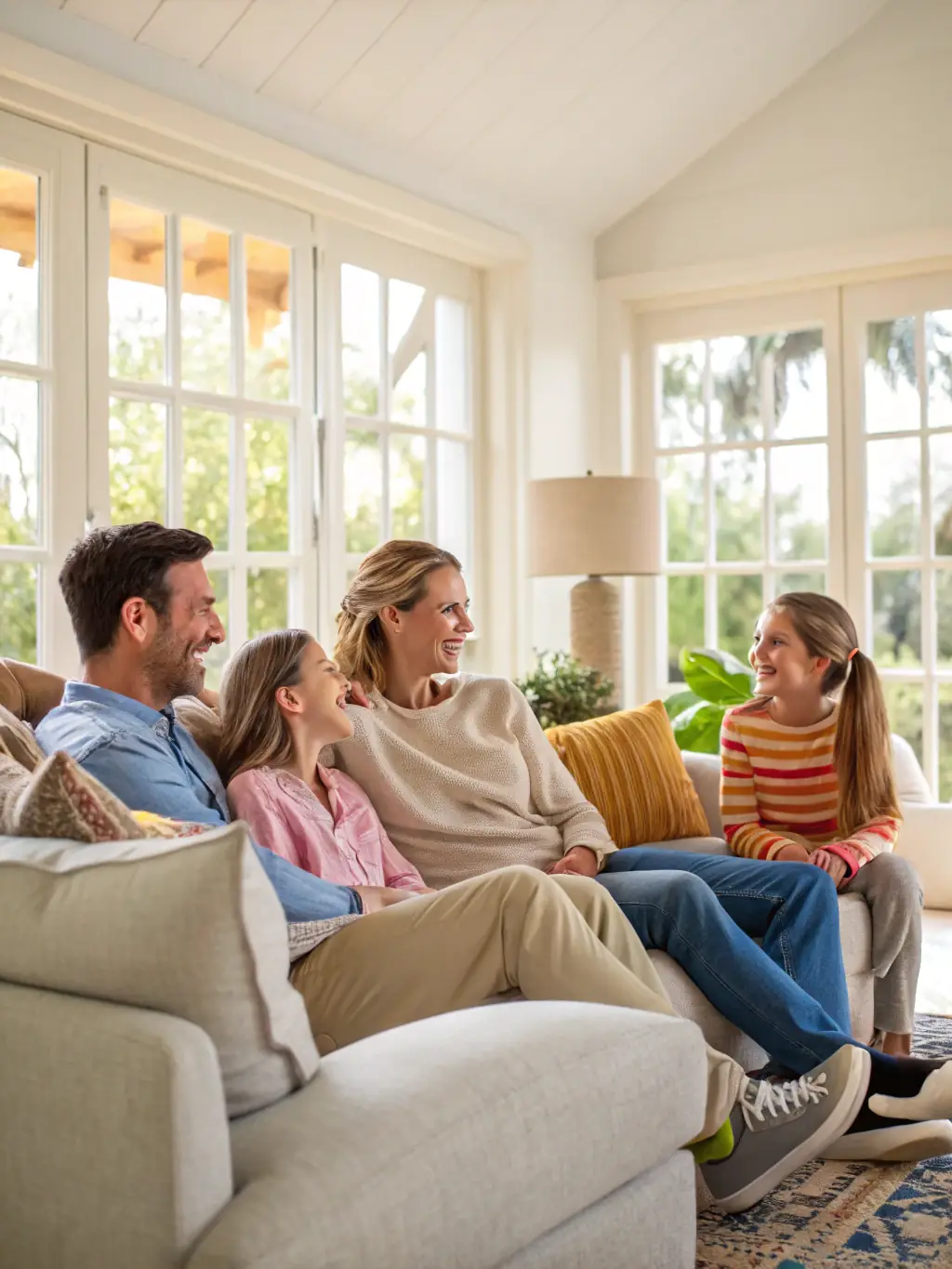 A professional real estate advisor is shown providing guidance to a family in a sunlit living room, emphasizing personalized support and understanding during a probate real estate consultation.
