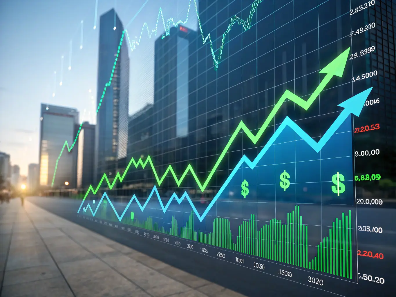 A sophisticated graphic representing wealth management, featuring upward-trending graphs and secure financial symbols. The color palette should be professional and trustworthy, using blues and greens.