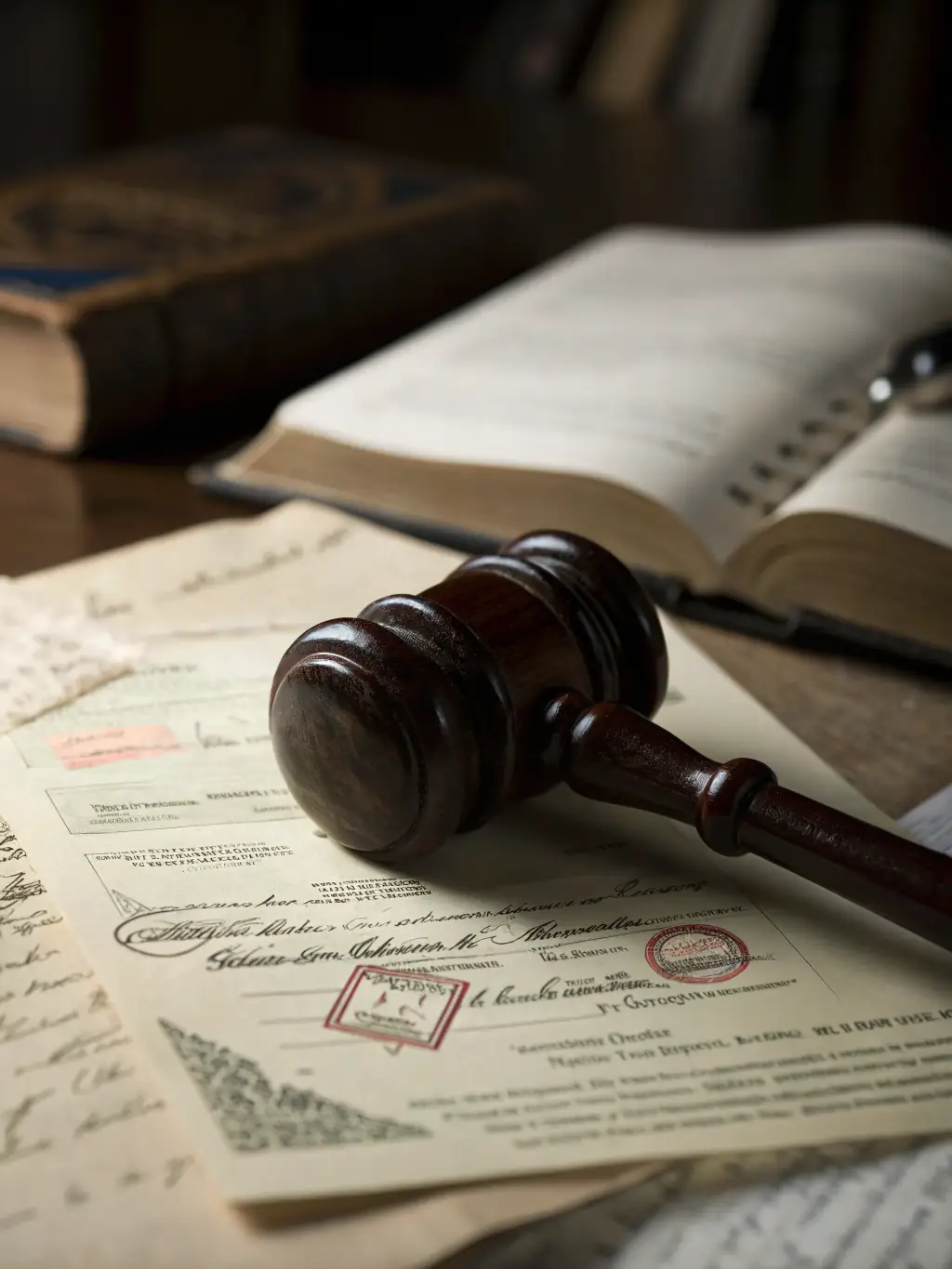 A close-up shot of a gavel resting on a stack of legal documents, symbolizing the importance of legal defensibility in fiduciary duty.