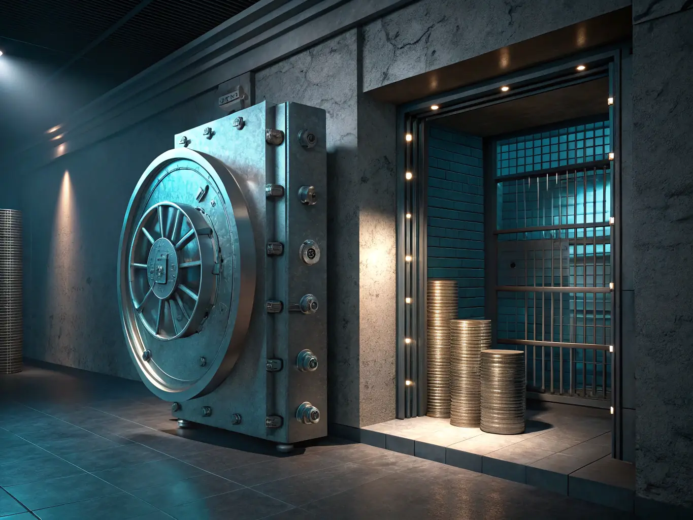 An image showing a secure digital vault with documents representing wealth planning, including stocks, bonds, and investment portfolios, symbolizing secure and strategic wealth management.