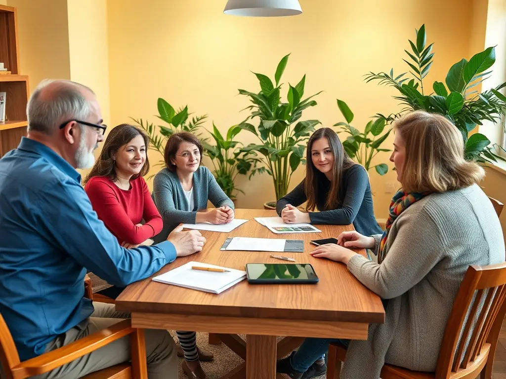 A family discussing financial plans with an advisor in a comfortable setting, illustrating the wealth planning services of ARH Global Advisors.