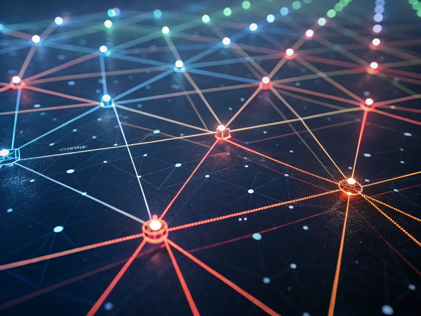 A high-resolution image depicting a complex network of interconnected nodes, symbolizing the AI's ability to analyze vast amounts of data. The nodes are brightly colored, representing different data points and insights.