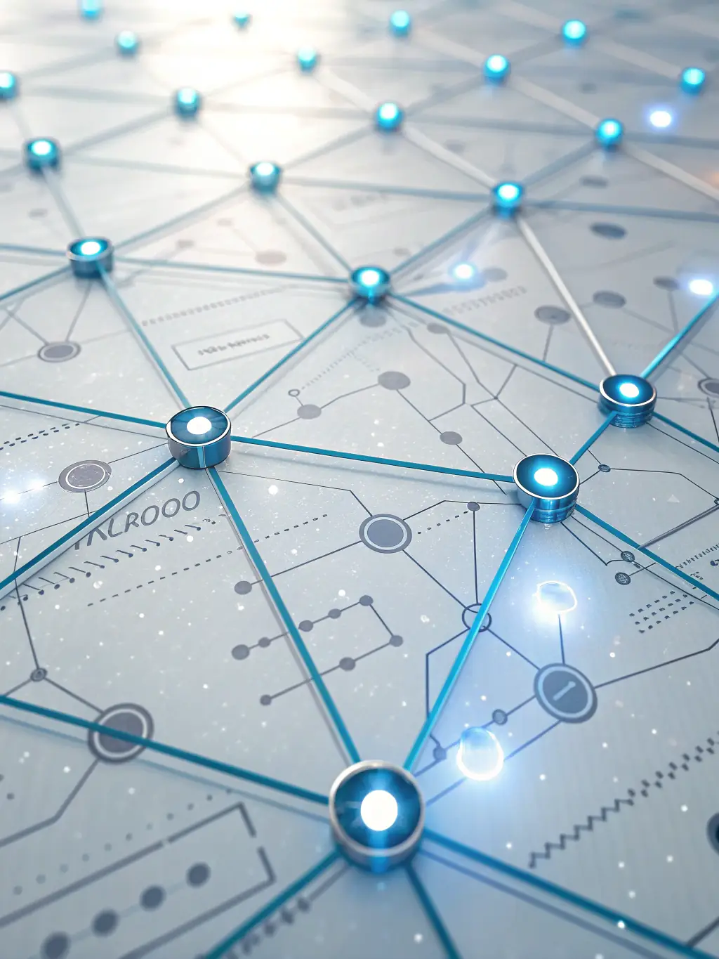 A visual representation of interconnected nodes forming a network, illustrating the development of a robust referral infrastructure for the law firm.