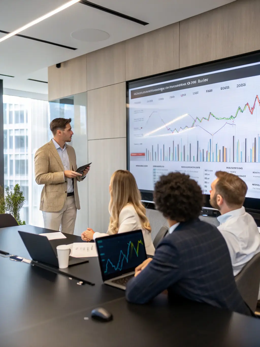 A fiduciary presenting a well-organized and detailed report generated by the Fiduciary Intelligence System to stakeholders, demonstrating transparency and due diligence.
